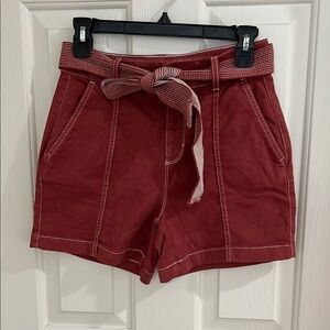 Women's Red Belted Shorts